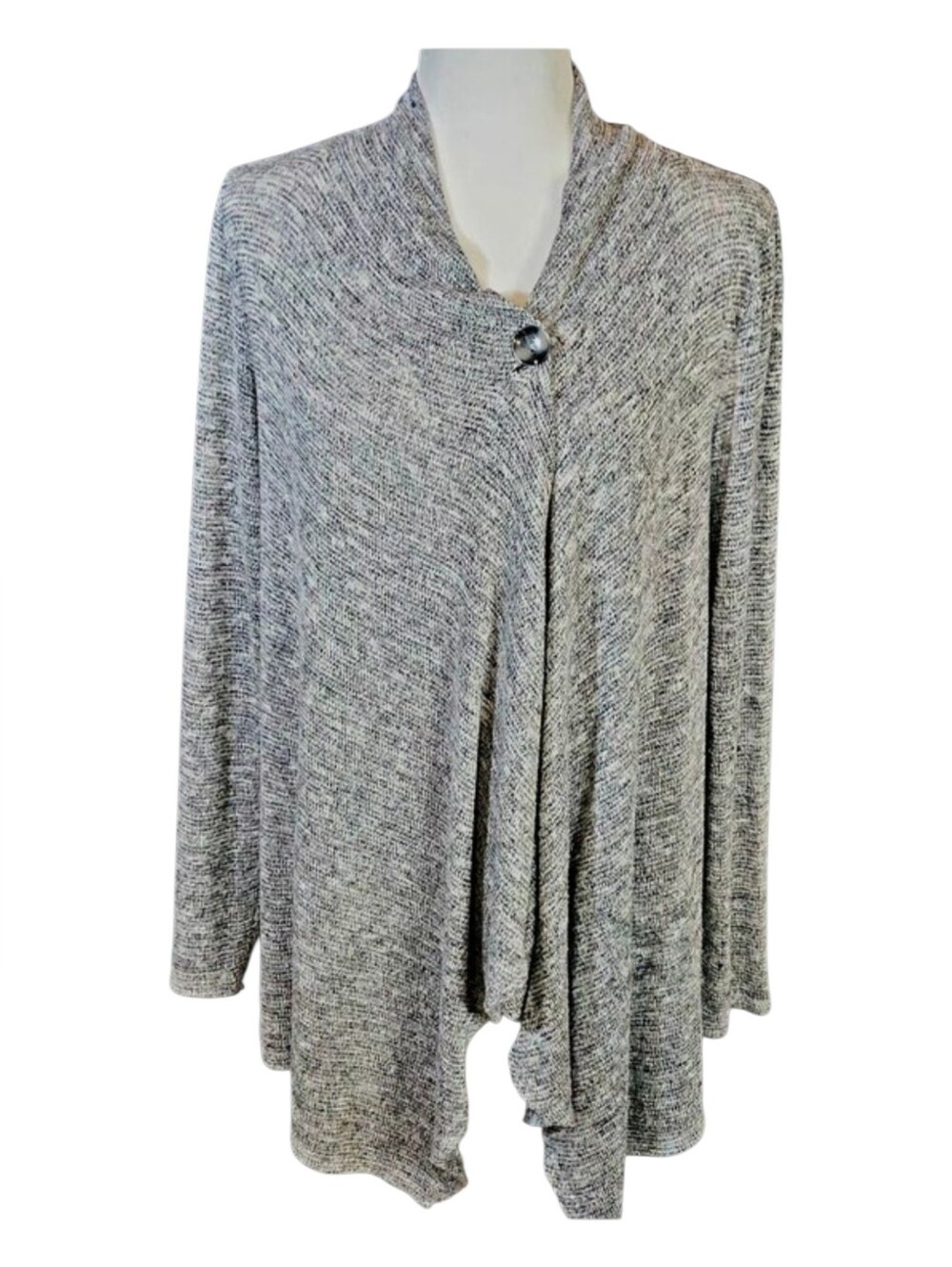 AB Studio Gray Marble Knit Draped Open Front Cardigan Medium
